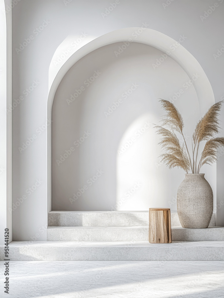 Mediterranean interior design composition in neutral tones with Scandinavian boho decor and natural lighting. Mediterranean interior design composition in neutral tones with Scandinavian boho decor and natural lighting.