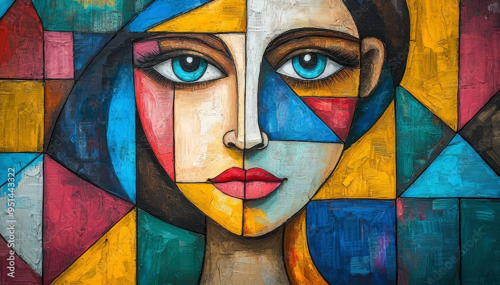 Abstract Cubist Portrait of a Woman with Blue Eyes Abstract Cubist Portrait of a Woman with Blue Eyes