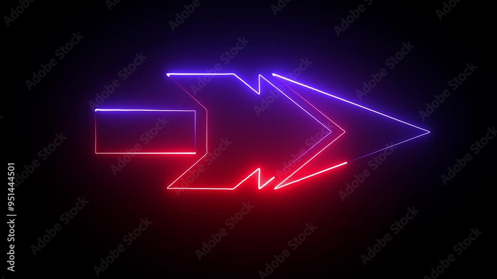 4K animated neon blue and red colored arrow background. Glowing neon-colored arrow animated on a black background. glowing neon arrow direction . Neon arrow sign animation concept.