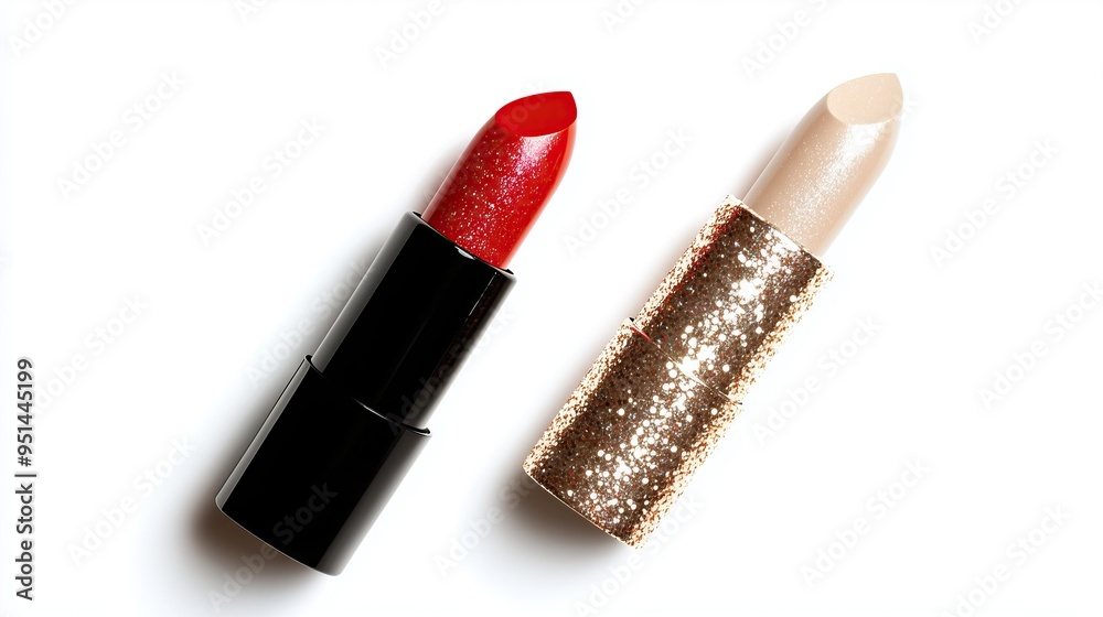 Obraz premium Beige and red lipstick Isolated on white background