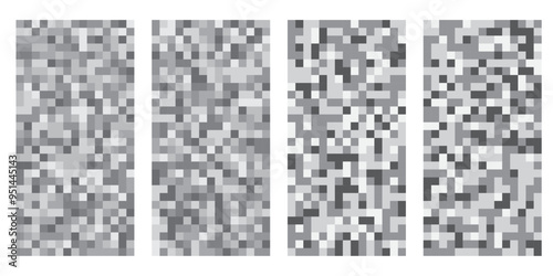 A set of monochrome pixelated censorship bars in rectangular forms. Perfect for concealing sensitive content in advertising, web design, and video editing.