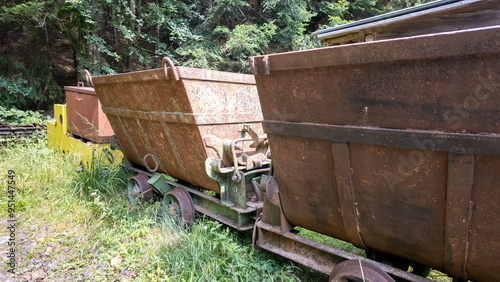 Old rusty carts for transporting materials from the mine