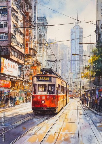 Wallpaper Mural Watercolor painting of a tram Torontodigital.ca