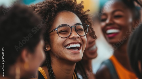 Laughing Woman With Glasses in a Group