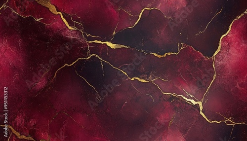 Seamless marble texture in rich burgundy with gold highlights, [Abstract Background Marble], [Bold and luxurious]