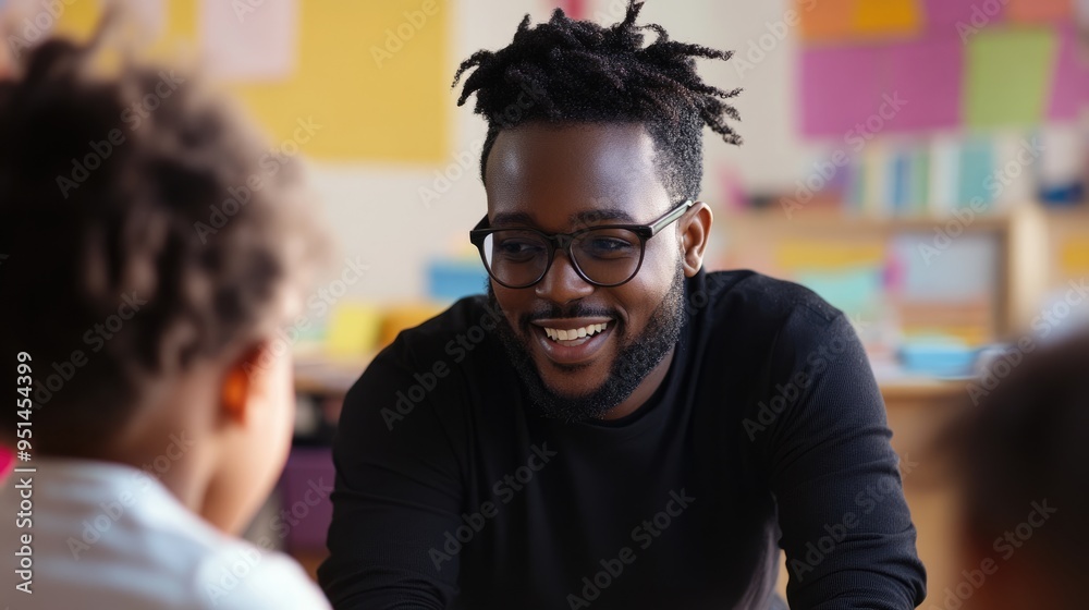 Smiling Teacher Interacting with a Student Smiling Teacher Interacting with a Student