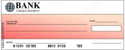 Editable blank Bank check, money cheque, checkbook template Finance with empty field to fill. Banknote