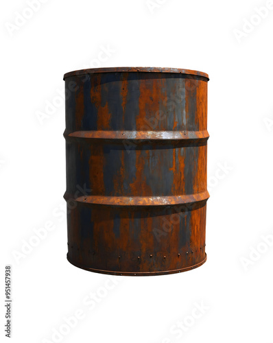 Rusted Oil Drum Isolated on Transparent Background, High-Resolution Industrial Image