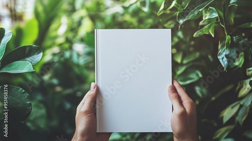 Mockup of hand holding blank white magazine with clear cover template 