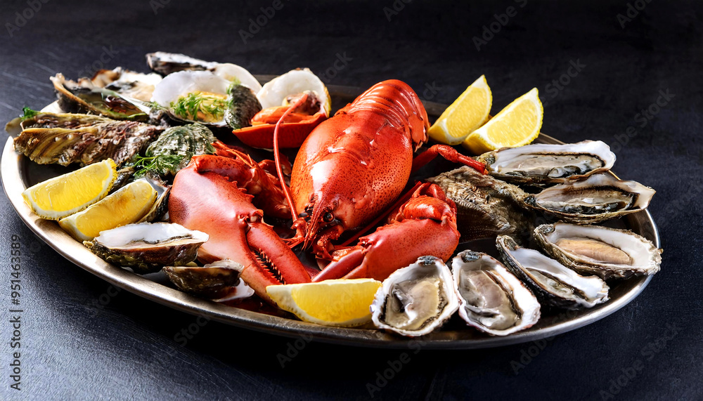 Fresh Seafood Platter with Lobster, Crab, Shrimp, and Oysters Fresh Seafood Platter with Lobster, Crab, Shrimp, and Oysters