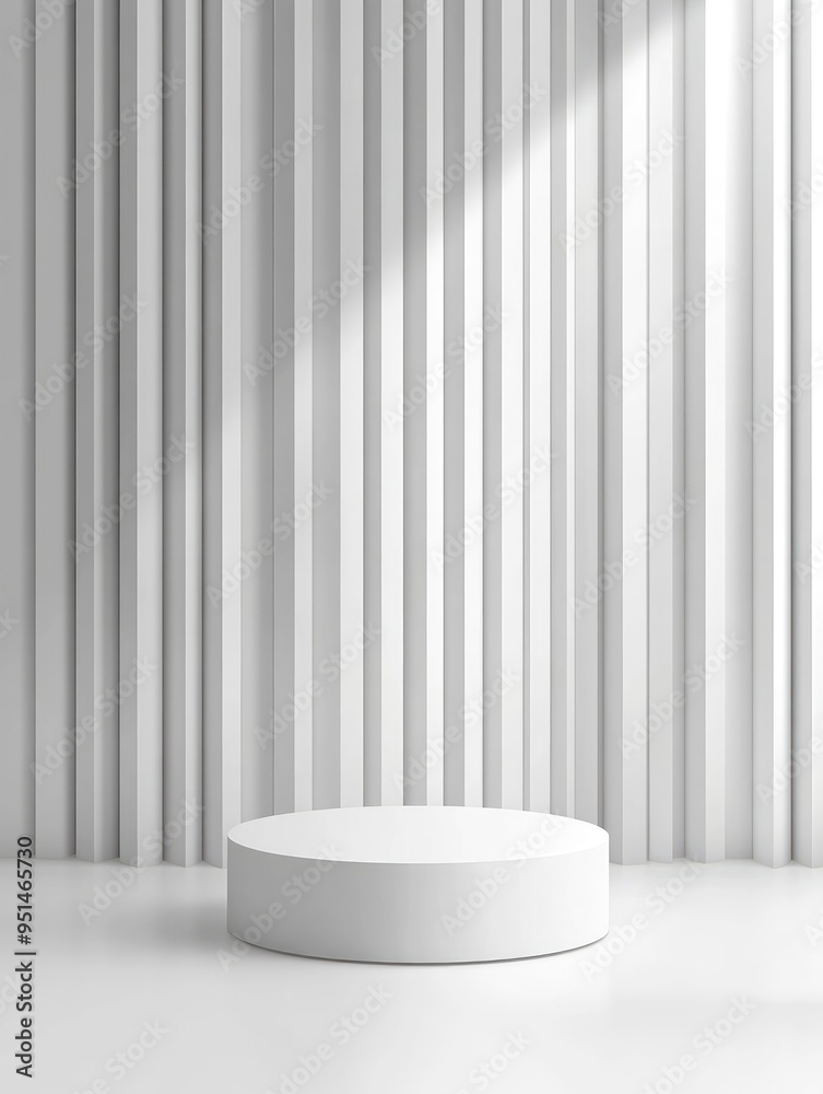 3D realistic white cylinder product pedestal podium background. Minimal vertical pattern wall scene mockup product stage showcase, Promotion display. with generative ai 3D realistic white cylinder product pedestal podium background. Minimal vertical pattern wall scene mockup product stage showcase, Promotion display. with generative ai