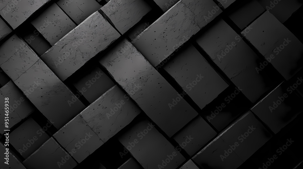 Black abstract, wallpaper, monochrome design, neat symmetrical pattern, parallelogram tiles, right lower third lighting. Symmetrical. Illustration Black abstract, wallpaper, monochrome design, neat symmetrical pattern, parallelogram tiles, right lower third lighting. Symmetrical. Illustration