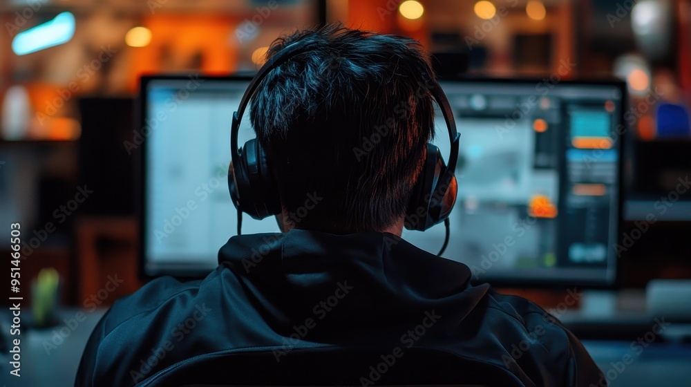 Focused Gamer in a Dark Gaming Environment Focused Gamer in a Dark Gaming Environment