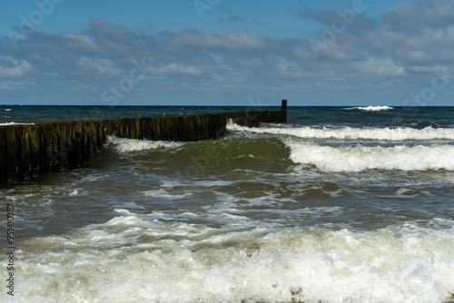 waterbreak and wavy sea photo