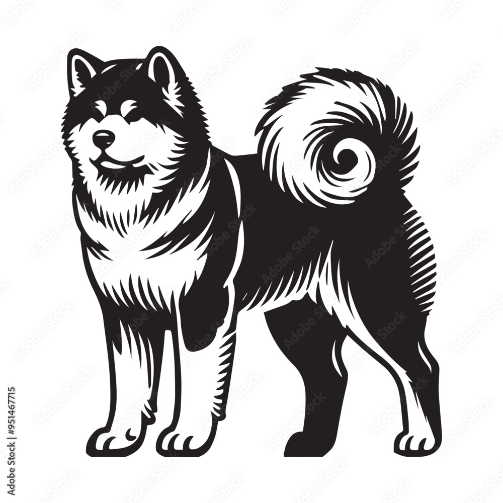 Akita Inu Dog Standing - standing dog side view Vector illustration in black and white
Akita Inu Dog Standing - standing dog side view Vector illustration in black and white