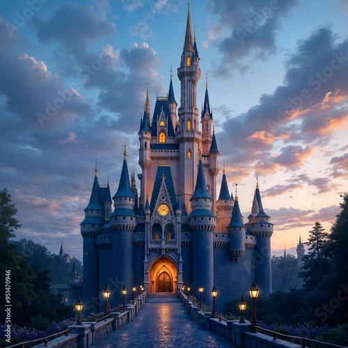 A Castle on a hill with clouds in the background 
