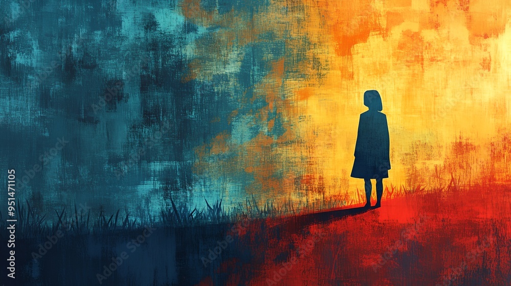 a painting of a person standing in a field a painting of a person standing in a field