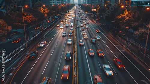 a busy highway with lots of traffic on it at night time