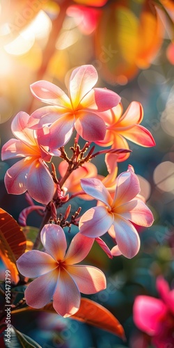 Plumeria flower on bokeh nature background. ai generated