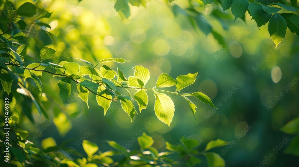 Vibrant green leaves fluttering in the wind on a sunny day, Vibrant green leaves fluttering in the wind on a sunny day,