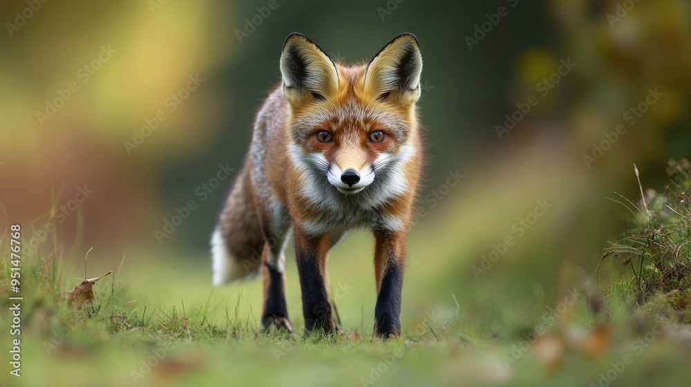 Naklejka premium Playful young fox with vibrant fur and curious eyes, 