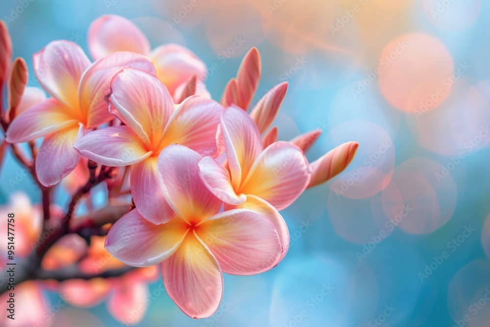 Plumeria flower on bokeh nature background. ai generated