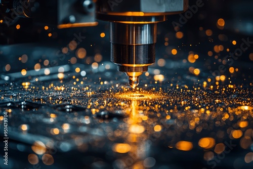 Close-up of a CNC Machine Cutting Metal with Sparks Flying