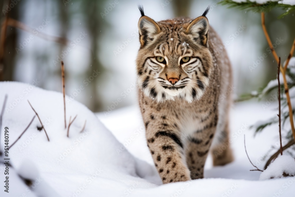 Fototapeta premium Bobcat in the snow wildlife leopard animal.