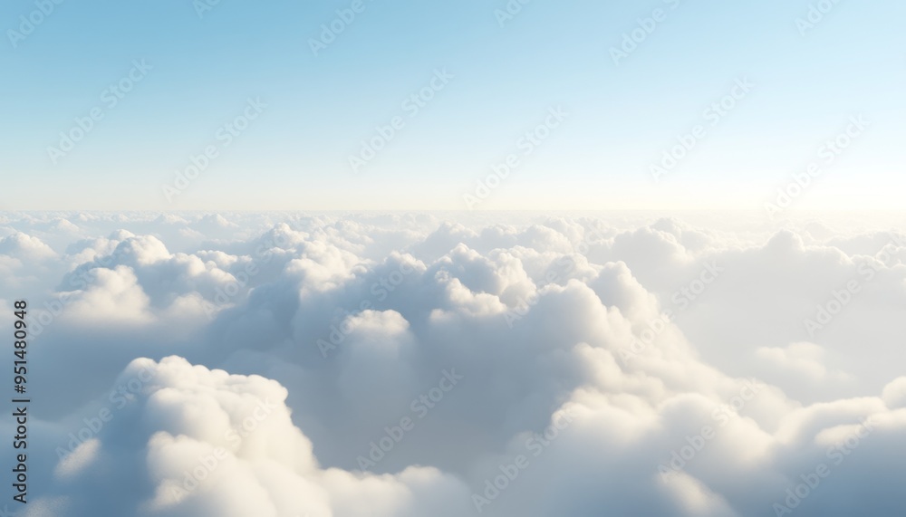 Naklejka premium Ethereal Blue Sky with Dreamy White Clouds: Abstract Natural Landscape for Marketing and Advertising. Minimalist Composition with Elegant Design for Posters, UI, Web, and Game Graphics. Sacred and Spi