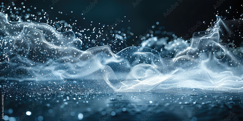 Water jet stream in slow motion, colliding with a dusty surface, particles scattering. Generative AI. Water jet stream in slow motion, colliding with a dusty surface, particles scattering. Generative AI.