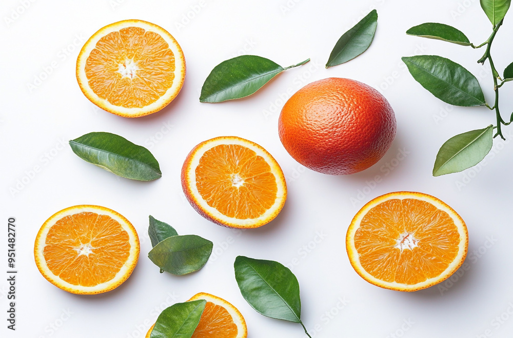 orange with green leaves on white background orange with green leaves on white background
