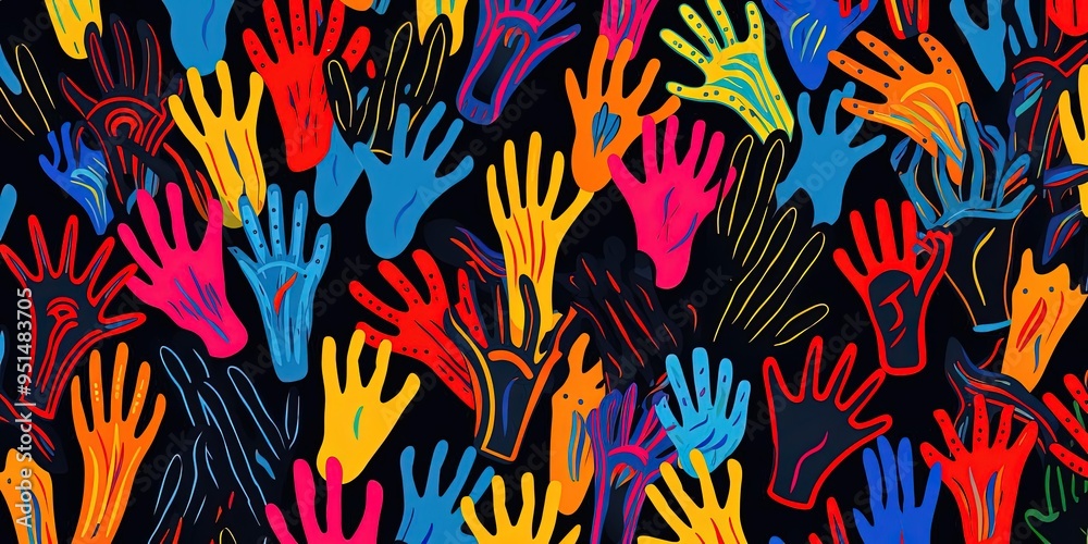 Fototapeta premium an intricately designed seamless pattern of colorful hands