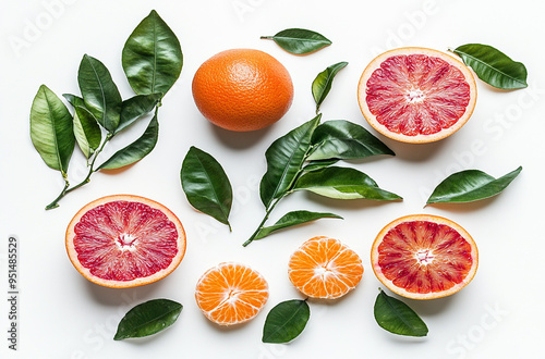 orange with green leaves on white background