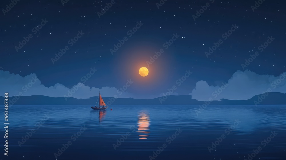 A calm sea under the full moon, capturing the clean and peaceful essence of the Mid-Autumn Festival night. A calm sea under the full moon, capturing the clean and peaceful essence of the Mid-Autumn Festival night.