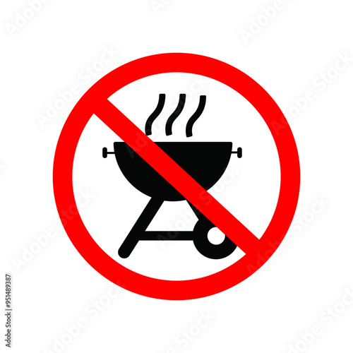 No grill sign. No BBQ. It is forbidden to smoke the grill. Vector