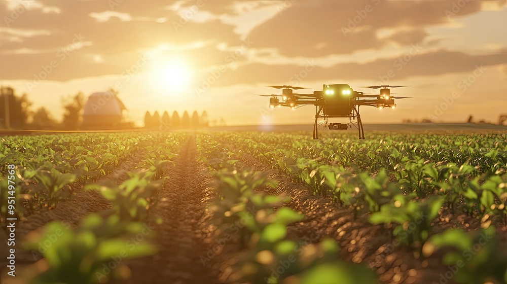A glimpse into the future of agriculture, featuring smart technology like drones and AI machinery enhancing farm productivity. A glimpse into the future of agriculture, featuring smart technology like drones and AI machinery enhancing farm productivity.