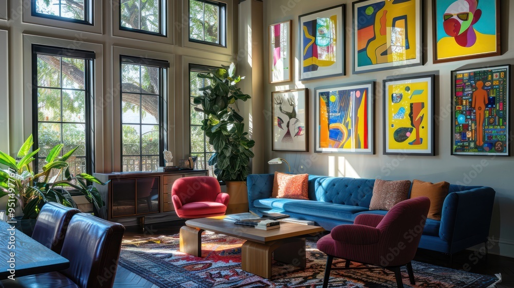 Modern Living Room with Art Gallery Wall Modern Living Room with Art Gallery Wall