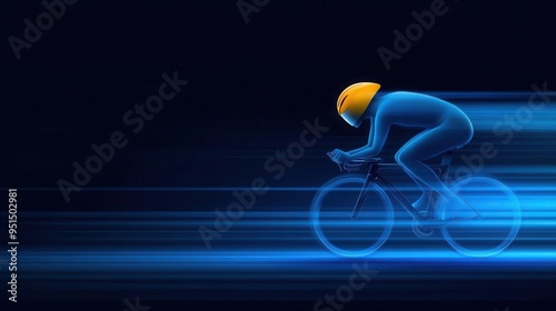 A dynamic cyclist in motion, illustrating speed and energy against a dark blue background. Ideal for sports and fitness themes.