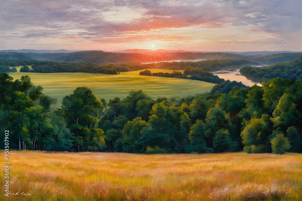 Obraz premium sunset over the river