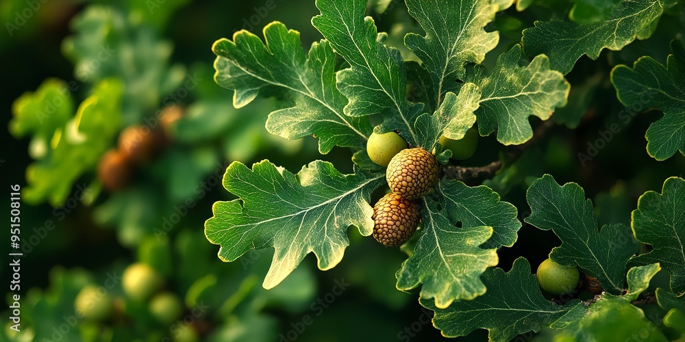 Obraz premium Oak (Quercus): Celebrated for their resilience and longevity, oaks boast lobed leaves and acorns, offering vital resources and habitat for a range of wildlife species.