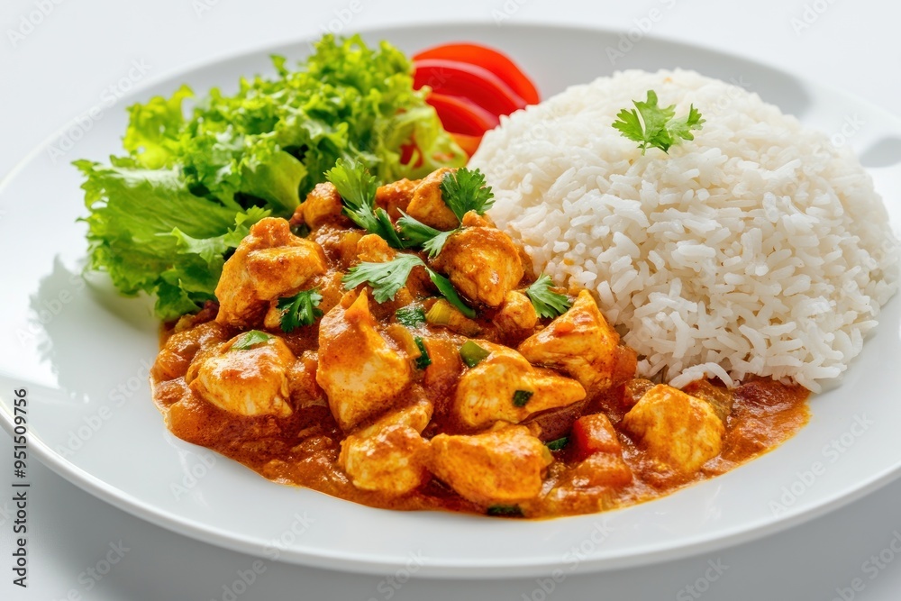 Delicious Chicken Curry with Rice and Salad Delicious Chicken Curry with Rice and Salad
