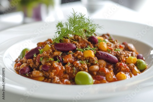 Chili con Carne with Dill Garnish