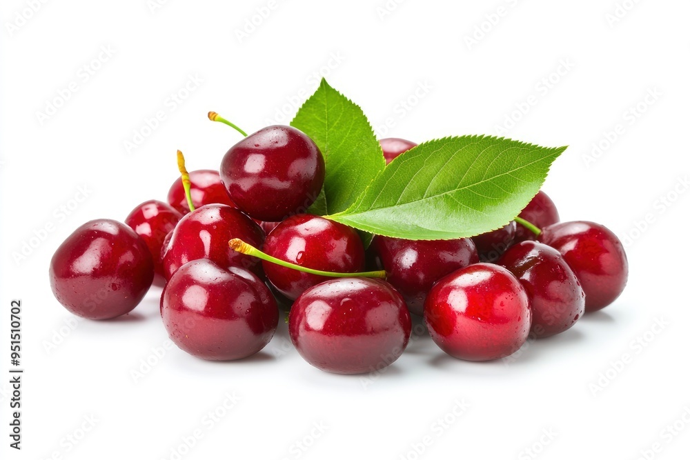 Cherry isolated. Fresh ripe cherries with leaves isolated on a white background.Sweet cherries pile. Berries and fruits. Vegan. Healthy eating with generative ai Cherry isolated. Fresh ripe cherries with leaves isolated on a white background.Sweet cherries pile. Berries and fruits. Vegan. Healthy eating with generative ai