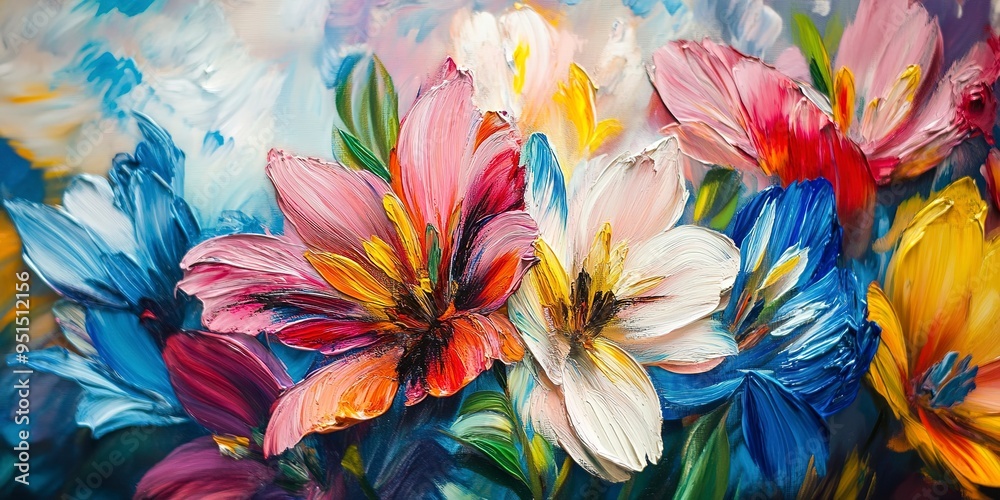 Colorful flowers on a canvas painted with oil paints Colorful flowers on a canvas painted with oil paints
