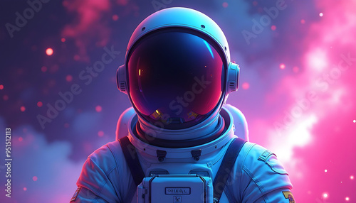Astronaut in a White Spacesuit with a Neon Background