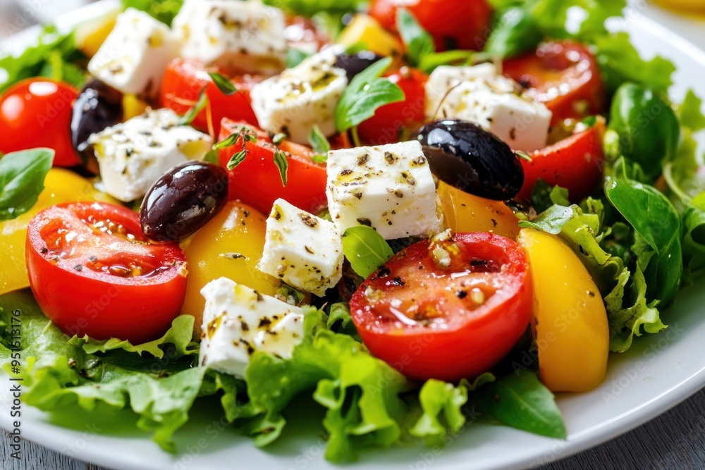 Fresh Greek Salad with Feta, Tomatoes, and Olives Fresh Greek Salad with Feta, Tomatoes, and Olives