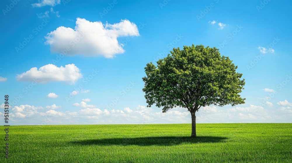 A single tree in the middle of a vast grassy field, under a clear blue sky dotted with a few clouds, creating a serene and peaceful scene. A single tree in the middle of a vast grassy field, under a clear blue sky dotted with a few clouds, creating a serene and peaceful scene.