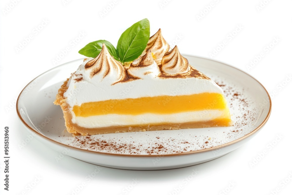 Lemon Meringue Pie Slice on White Plate Lemon Meringue Pie Slice on White Plate