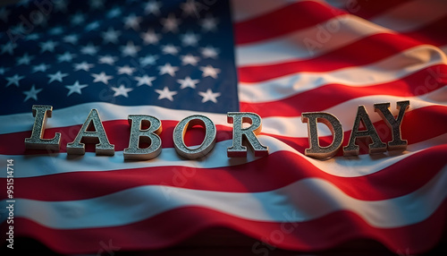Labor Day Greeting on a Waving American Flag