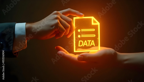 Hand Offering a Glowing Data File Icon